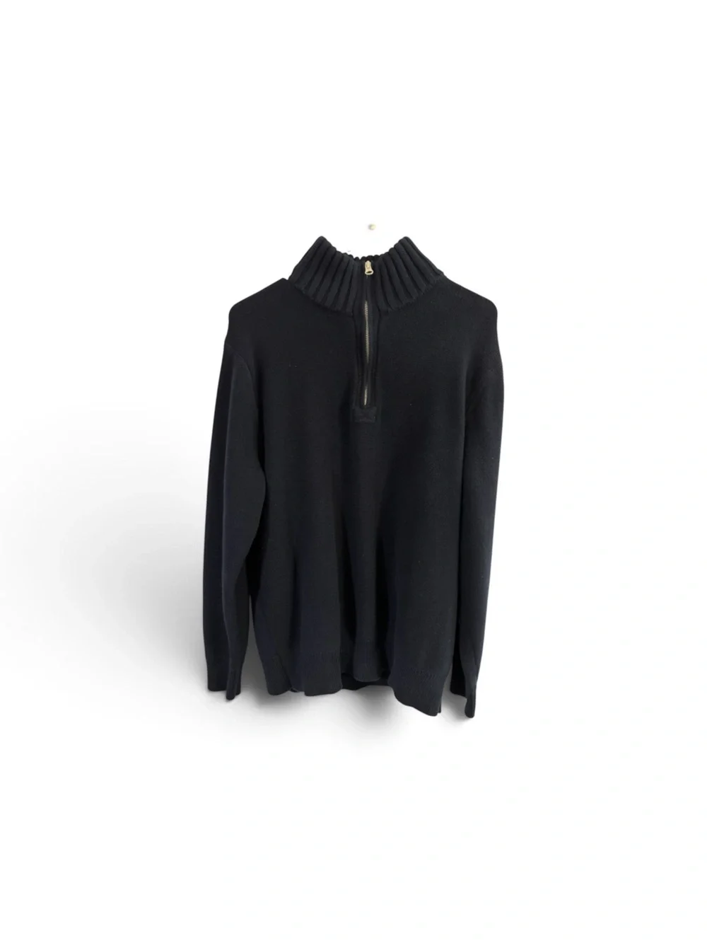 J. Crew Men's Navy 1/4 Zip Sweater 100% Cotton Ribbed Mock Neck Classic Preppy